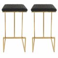 Payasadas Quincy Leather Bar Stools with Gold Metal Frame Charcoal Black - Set of 2 PA3029600